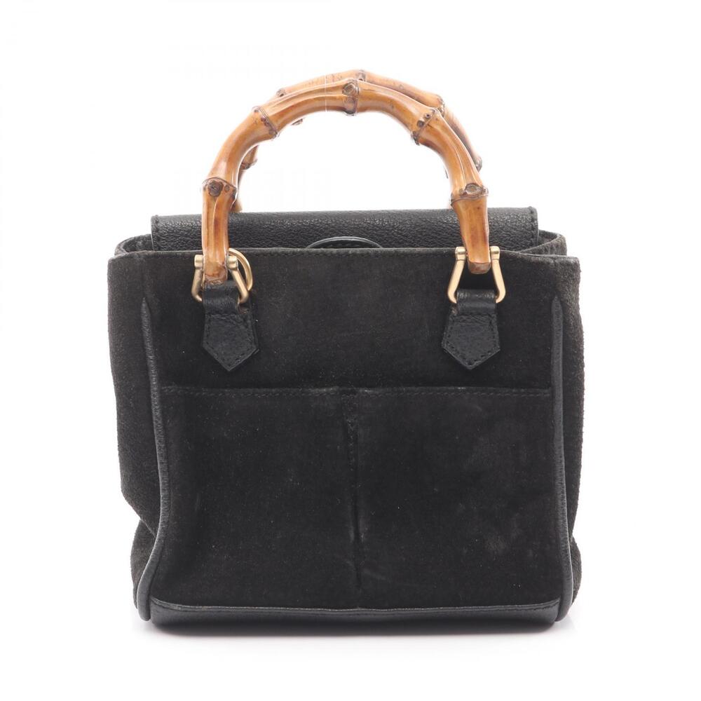 Gucci Bamboo Handbag Suede Leather Black